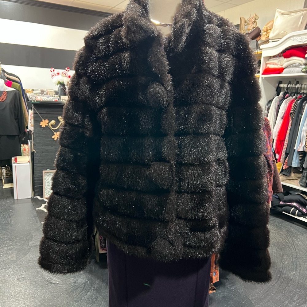 NWOT Nine West Faux Fur Dark Brown Mink Coat